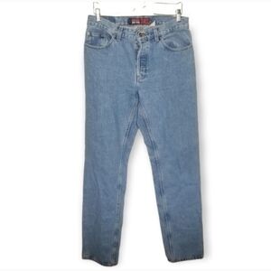 Vintage Y2K rigid denim button fly jeans straight leg medium light wash 12 LONG